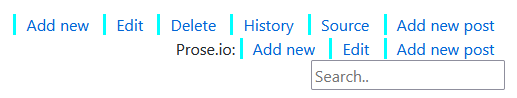 Toolbar with GitHub actions on the first row, Prose.io actions on the second row, and a search box on the third.